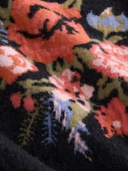 Negru/multicolor cu model floral - Pulover tricotat cu mânecă lungă, guler rotund și imprimeu de lână - Imaginea 7 din 7