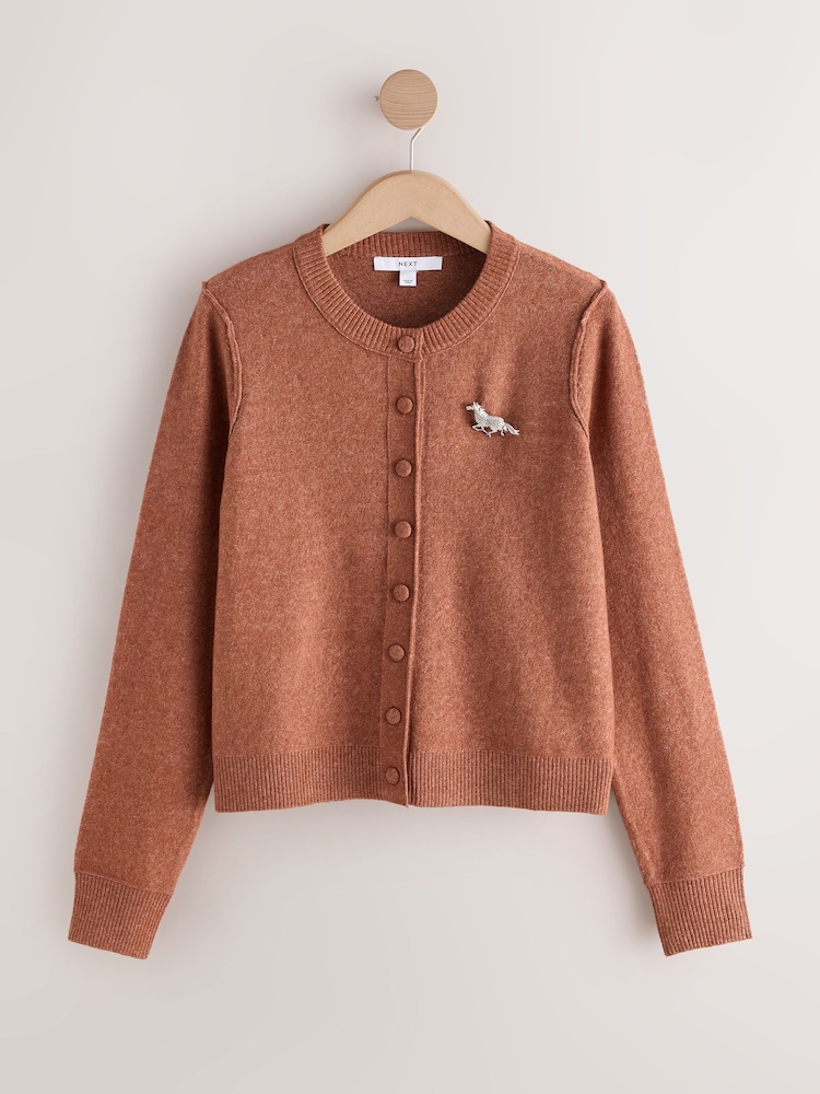 Brown Supersoft Crew Neck Long Sleeve Cardigan - Image 1 of 3 Brown Supersoft Crew Neck Long Sleeve Cardigan - Image 1 of 3