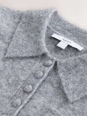 אפור - Short Sleeve Knitted Polo Top With Wool - תמונה 3 מתוך 3
