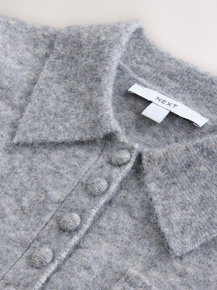 אפור - Short Sleeve Knitted Polo Top With Wool - תמונה 3 מתוך 3 אפור - Short Sleeve Knitted Polo Top With Wool - תמונה 3 מתוך 3