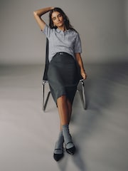 Grey Short Sleeve Knitted Polo Top With Wool - Image 4 of 9