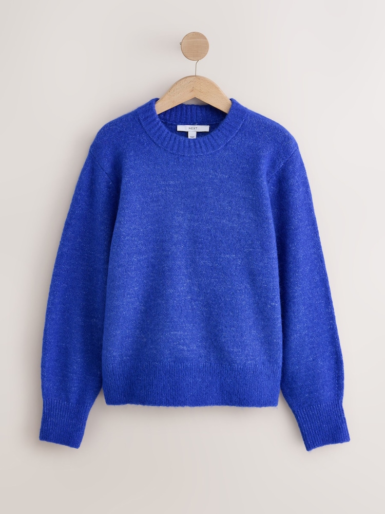 Cobalt Blue Long Sleeve Crew Neck Knitted Jumper With Wool - Image 1 of 3