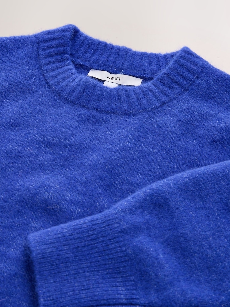 Cobalt Blue Long Sleeve Crew Neck Knitted Jumper With Wool - Image 2 of 3