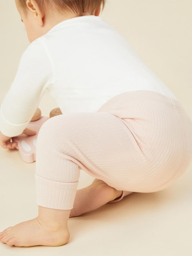 MORI Pink Ribbed Stretch Comfy Baby Leggings - Image 1 of 3