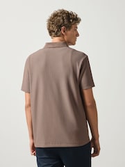 Neitrāls - Vienkāršs - Teksturēts elegants polo krekls ar rāvējslēdzēja apkakli - Attēls 3 no 8