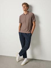 Neitrāls - Vienkāršs - Teksturēts elegants polo krekls ar rāvējslēdzēja apkakli - Attēls 4 no 8
