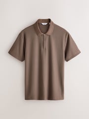 Neitrāls - Vienkāršs - Teksturēts elegants polo krekls ar rāvējslēdzēja apkakli - Attēls 6 no 8