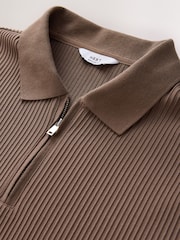 Neitrāls - Vienkāršs - Teksturēts elegants polo krekls ar rāvējslēdzēja apkakli - Attēls 7 no 8