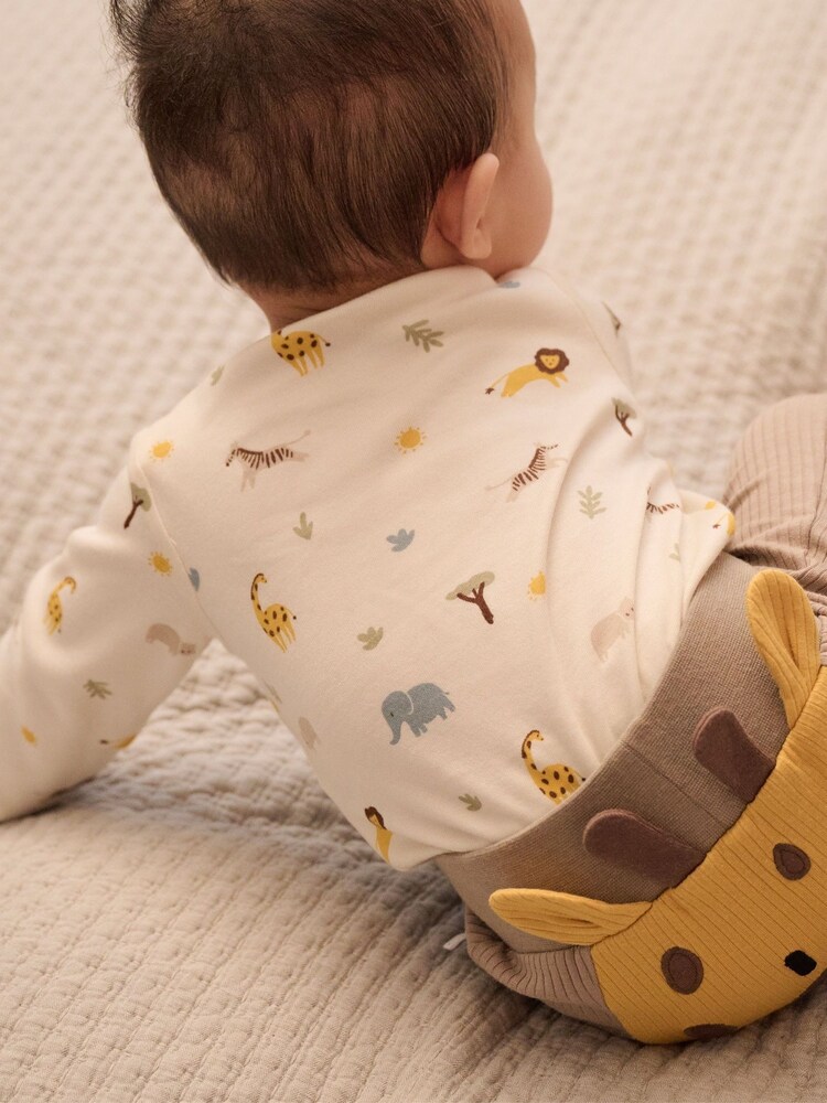 MORI Cream Safari Print Long Sleeve Envelope Neck Supersoft Bodysuit - Image 1 of 2