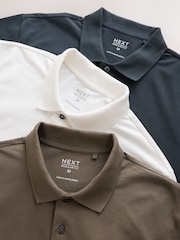 Navy/Brown/White Short Sleeve Pique Polo Shirts 3 Pack - Image 9 of 9
