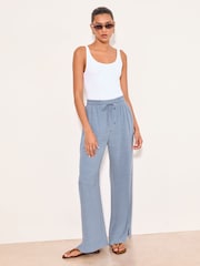 Lipsy Blue Wide Leg Linen Blend Trousers - Image 1 of 5