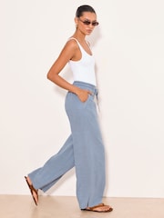 Lipsy Blue Wide Leg Linen Blend Trousers - Image 3 of 5