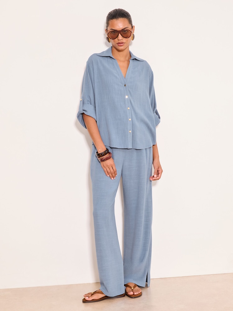 Lipsy Blue Wide Leg Linen Blend Trousers - Image 5 of 5