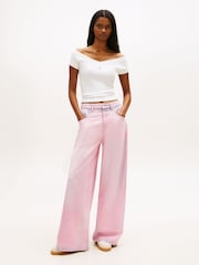 Tommy Jeans Natural Off The Shoulder Ribbed Slim Top - Image 2 of 5