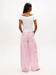 Tommy Jeans Natural Off The Shoulder Ribbed Slim Top - Image 3 of 5