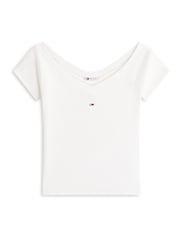 Tommy Jeans Natural Off The Shoulder Ribbed Slim Top - Image 5 of 5
