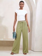Lipsy Pistachio Green Wide Leg Linen Blend Trousers - Image 1 of 4
