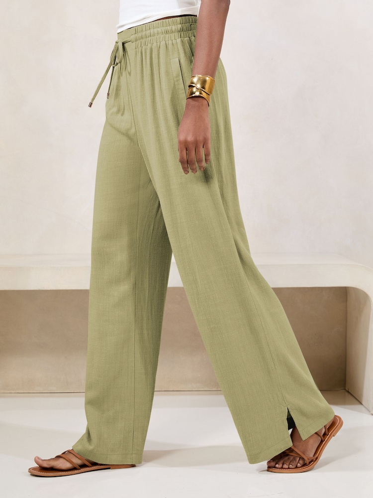 Lipsy Pistachio Green Wide Leg Linen Blend Trousers - Image 2 of 4