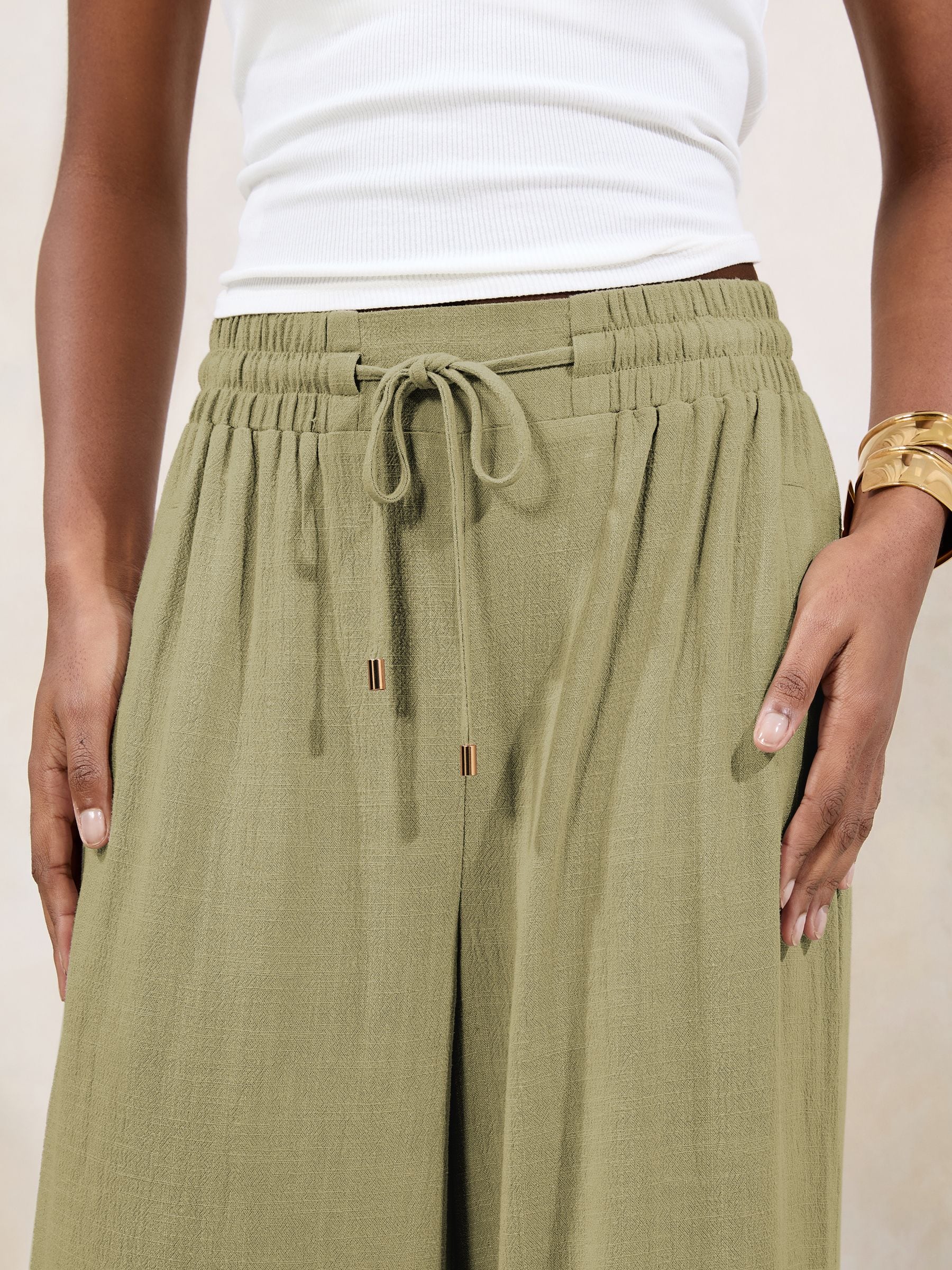 Buy Lipsy Pistachio Green Wide Leg Linen Blend Trousers from the