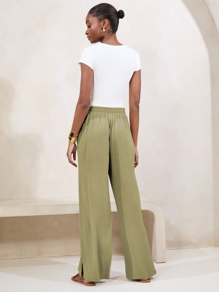 Lipsy Pistachio Green Wide Leg Linen Blend Trousers - Image 4 of 4