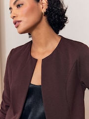 Lipsy Chocolate Brown Cropped Collarless Jersey Blazer - Image 2 of 4