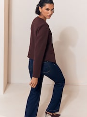 Lipsy Chocolate Brown Cropped Collarless Jersey Blazer - Image 4 of 4