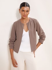 Lipsy Taupe Brown Cropped Collarless Blazer - Image 1 of 4