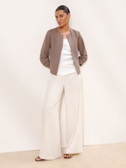 Lipsy Taupe Brown Cropped Collarless Blazer - Image 2 of 4