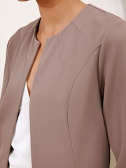 Lipsy Taupe Brown Cropped Collarless Blazer - Image 3 of 4