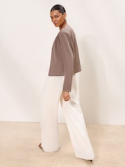Lipsy Taupe Brown Cropped Collarless Blazer - Image 4 of 4