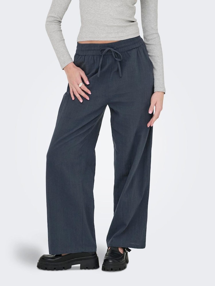 ONLY Blue Elasticated Waist Cotton Pull On Trousers - Image 1 of 5