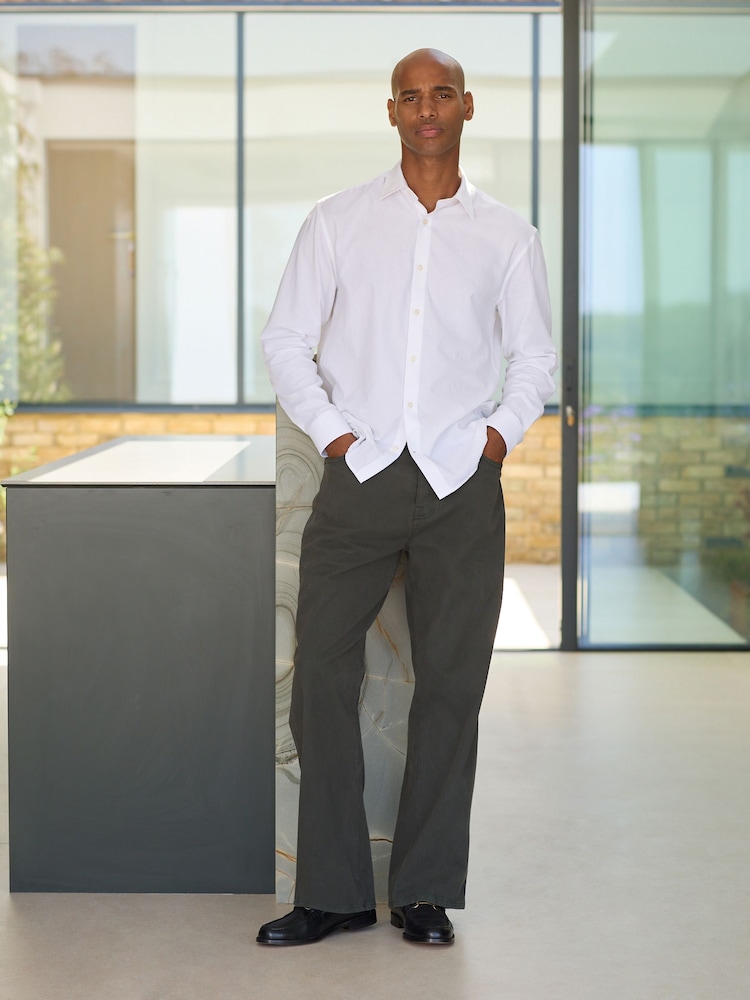 Khaki Green Baggy Fit Five Pocket Cotton Rich Trousers - Image 1 of 8 Khaki Green Baggy Fit Five Pocket Cotton Rich Trousers - Image 1 of 8