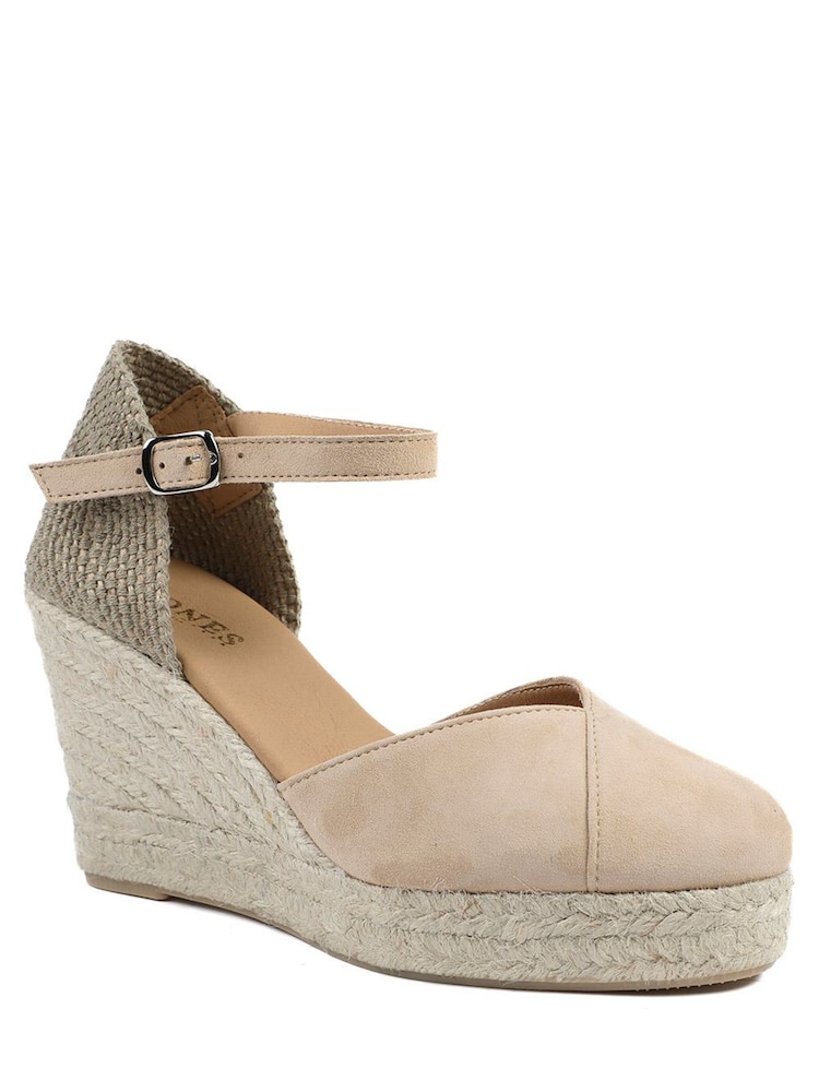 Jones Bootmaker Beige Suede Alivia2 Leather Wedge Espadrilles Shoes - Image 2 of 5 Jones Bootmaker Beige Suede Alivia2 Leather Wedge Espadrilles Shoes - Image 2 of 5