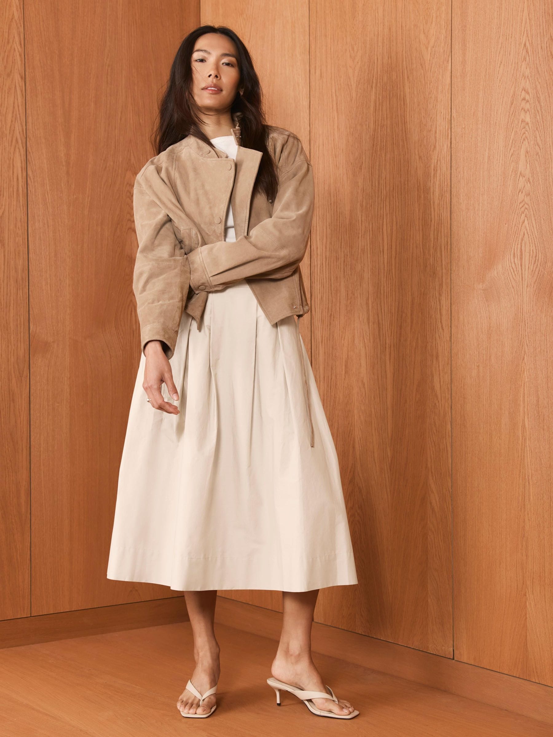 Buy Mint Velvet Brown Cotton A-Line Midi Skirt from Next USA