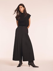 黑色 - Mint Velvet Pleat Detail Crop Wide Trousers - 圖片 2/8