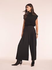 黑色 - Mint Velvet Pleat Detail Crop Wide Trousers - 圖片 3/8