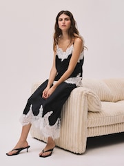 Mint Velvet Black Satin Lace Midi Skirt - Image 1 of 7