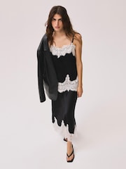 Mint Velvet Black Satin Lace Midi Skirt - Image 2 of 7