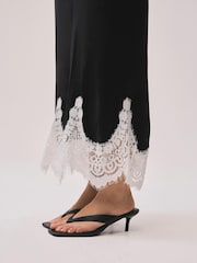 Mint Velvet Black Satin Lace Midi Skirt - Image 3 of 7