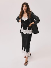 Mint Velvet Black Satin Lace Midi Skirt - Image 4 of 7