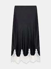 Mint Velvet Black Satin Lace Midi Skirt - Image 6 of 7
