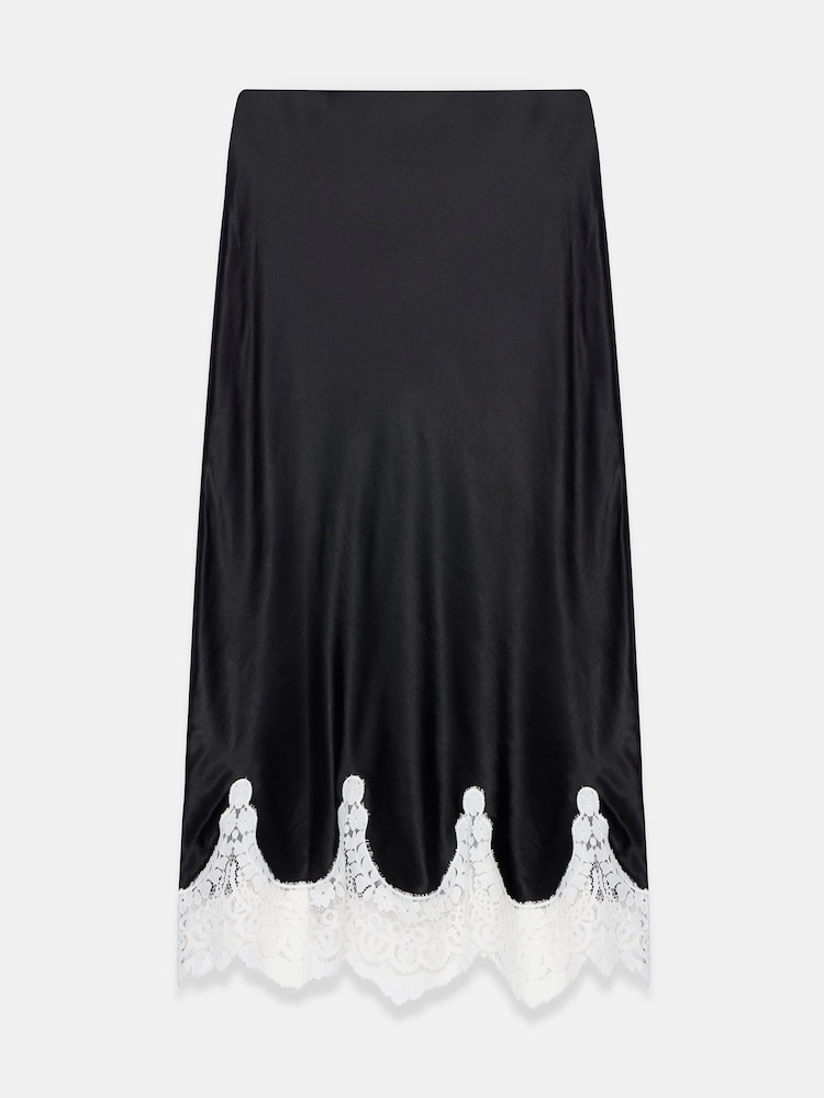 Mint Velvet Black Satin Lace Midi Skirt - Image 7 of 7