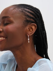 Inicio Silver Tone Cubic Zirconia Bezel Double Drop Charm Hoops Gift Pouch - Image 2 of 3