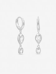 Inicio Silver Tone Cubic Zirconia Bezel Double Drop Charm Hoops Gift Pouch - Image 3 of 3
