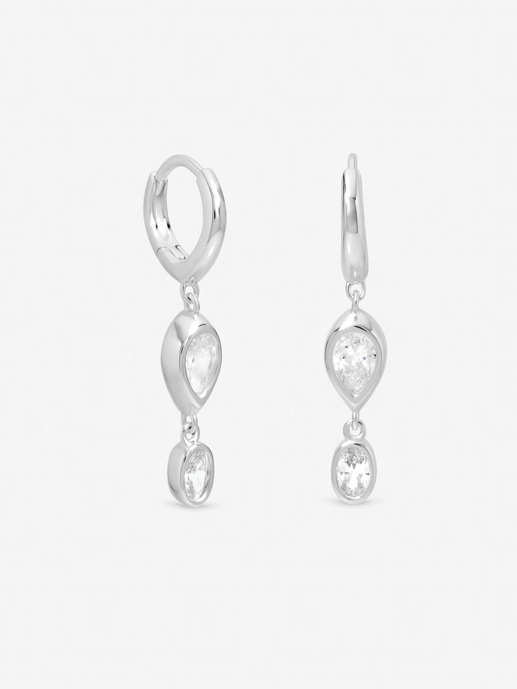 Inicio Silver Tone Cubic Zirconia Bezel Double Drop Charm Hoops Gift Pouch - Image 3 of 3 Inicio Silver Tone Cubic Zirconia Bezel Double Drop Charm Hoops Gift Pouch - Image 3 of 3