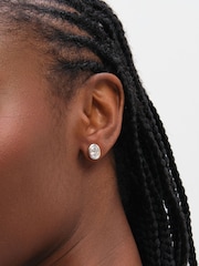 Inicio Silver Tone Oval Cubic Zirconia Bezel Studs Gift Pouch - Image 1 of 3