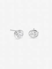 Inicio Silver Tone Oval Cubic Zirconia Bezel Studs Gift Pouch - Image 3 of 3