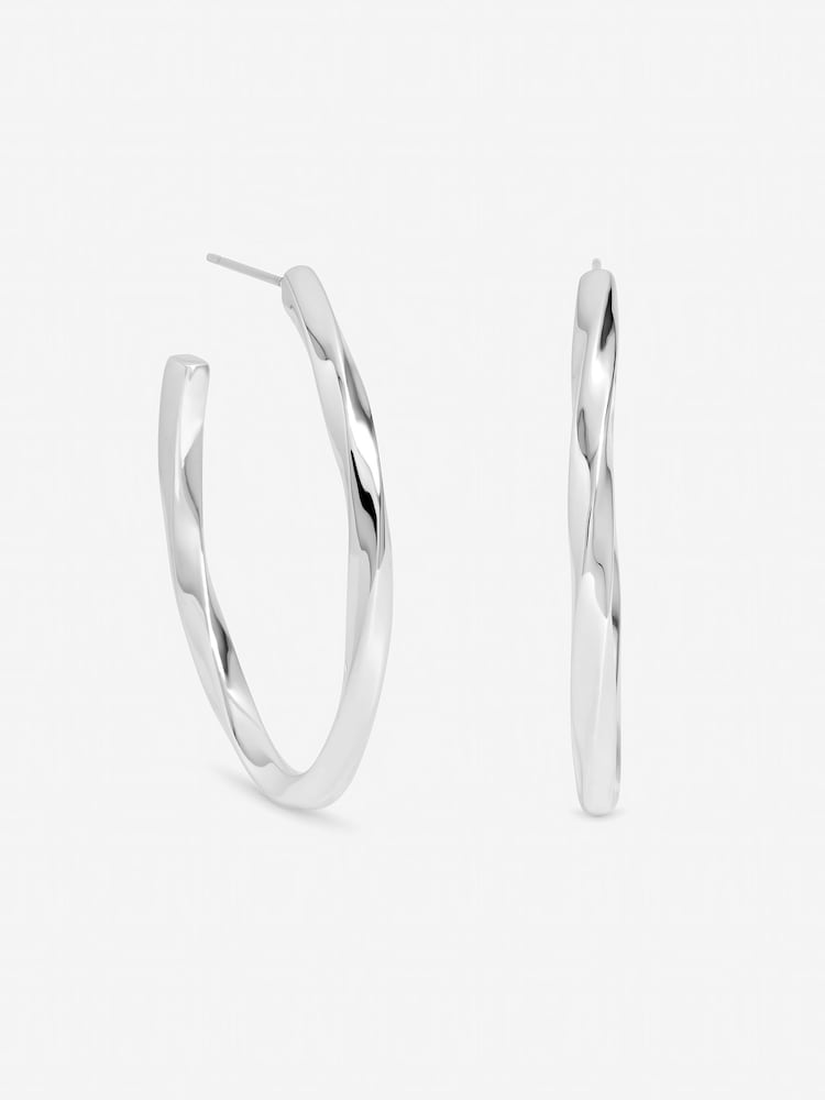 Inicio Silver Tone Large Polished Oval Twist Hoops - Gift Pouch - Image 2 of 3