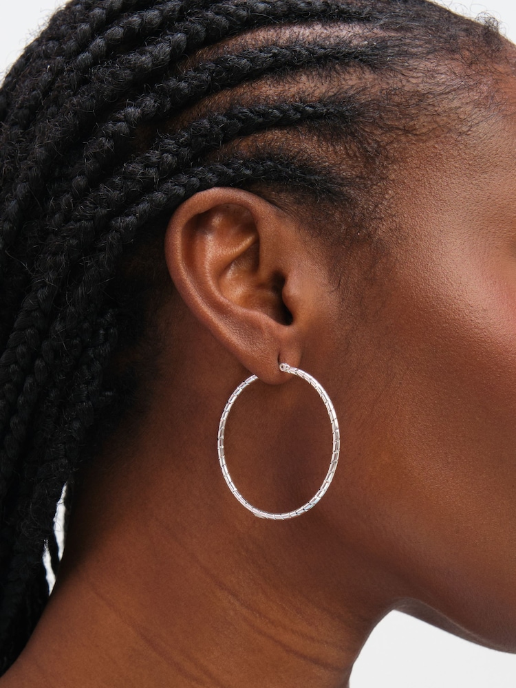 Inicio Silver Tone Large Textured Hoops - Gift Pouch - Image 1 of 3