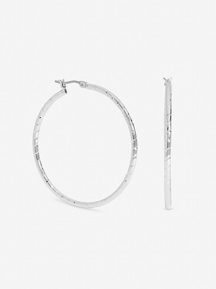 Inicio Silver Tone Large Textured Hoops - Gift Pouch - Image 3 of 3